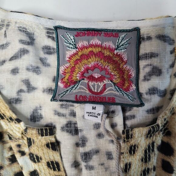 $295 JOHNNY WAS NEW LEOPARD EMBROIDERED FLORAL POPOVER DRESS COVER UP MEDIUM NWT - Picture 7 of 14